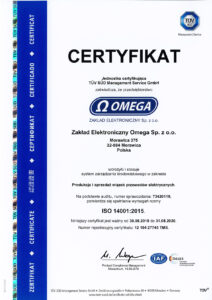 Certyfikat ISO 14001:2015 Zakład Elektroniczny Omega
