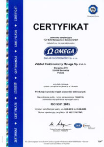 Certyfikat ISO 9001:2015 Zakład Elektroniczny Omega