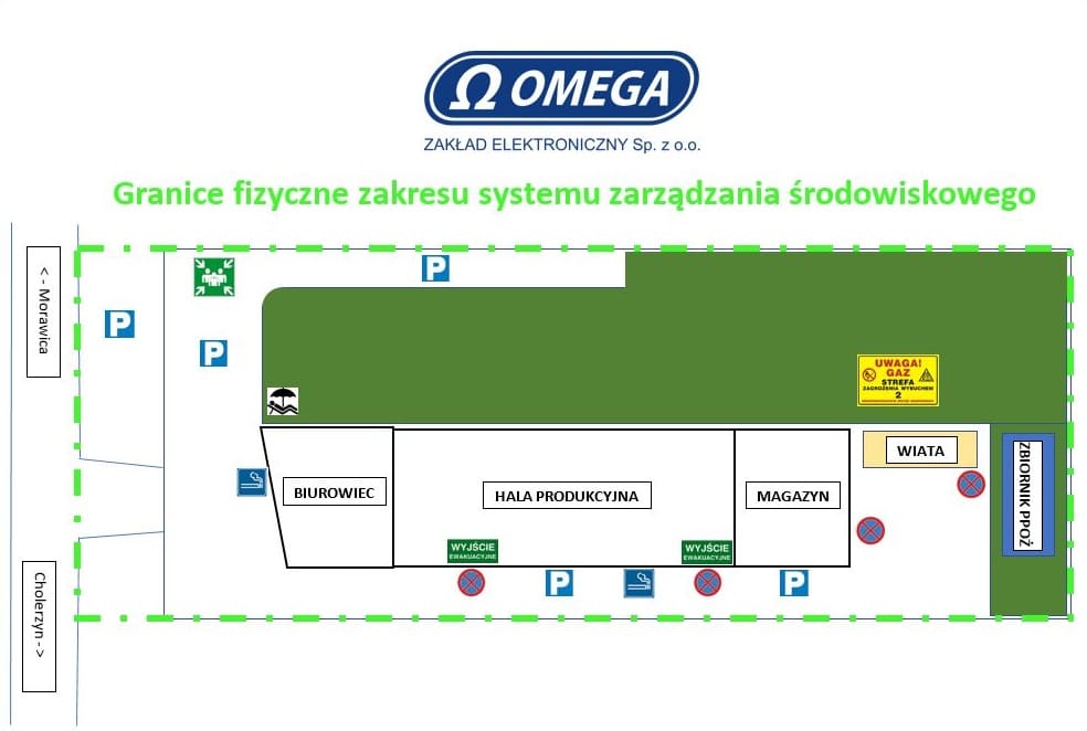 Granice fizyczne zakresu systemu zarządzania środowiskowego Zakład Elektroniczny Omega